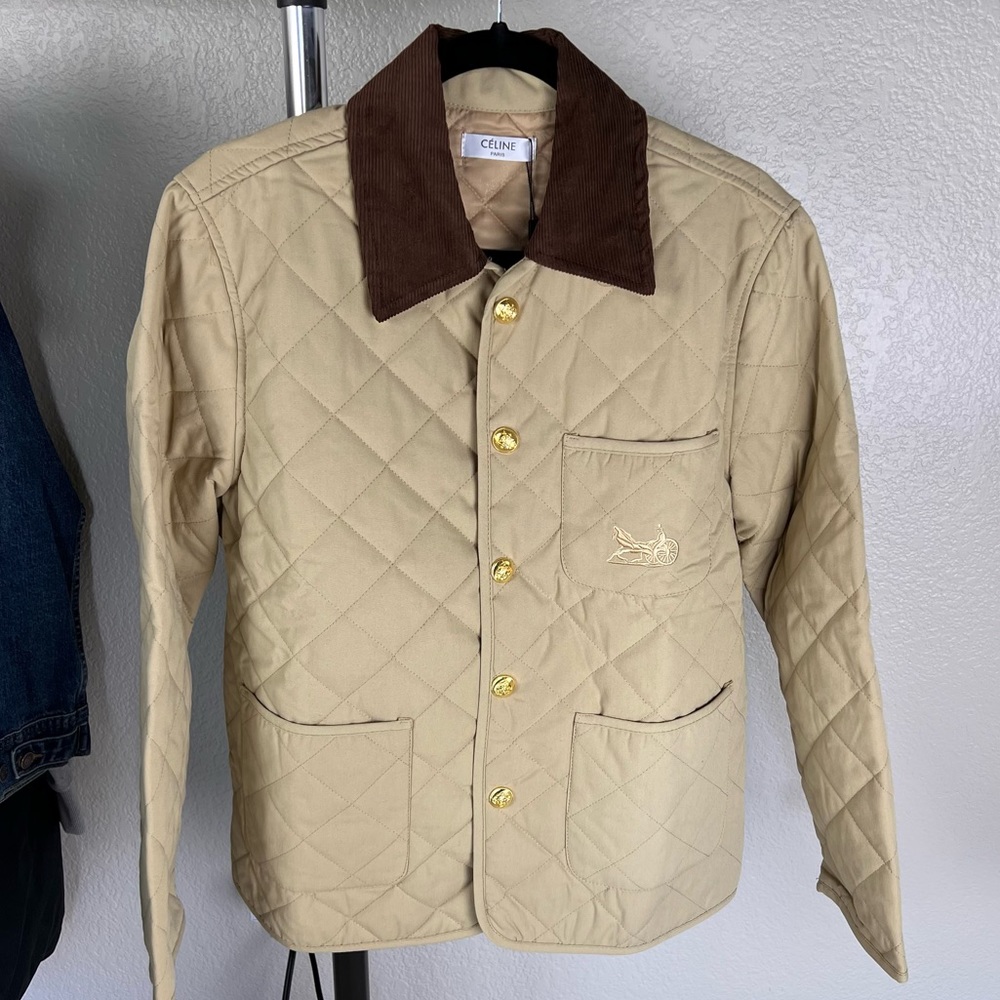 Designer inspired quilted HUNTING JACKET IN COTTON FABRIC DARK BEIGE - Picture 7 of 15